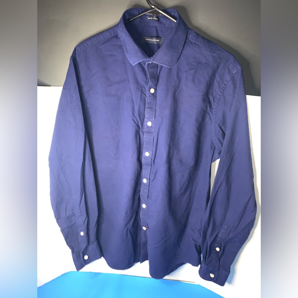 Tommy Hilfiger Slim Fit/Stretch Long Sleeve Button Up Mens XL (Navy Blue)